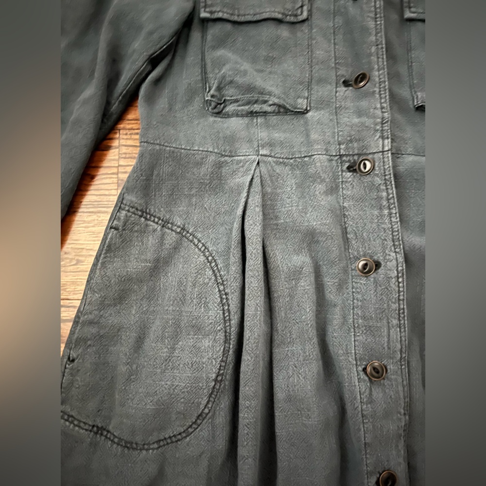 Free People Rainz Linen Blend Longline Maxi Duster Jacket In Atlantic Wash Blue - Picture 7 of 11